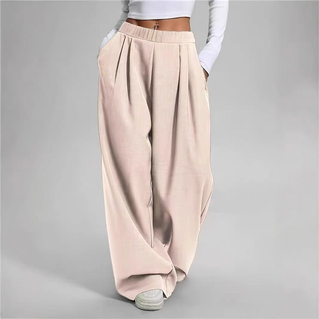 Pantaloni da donna sportivi casual con tasche a vita alta, larghi e snellenti