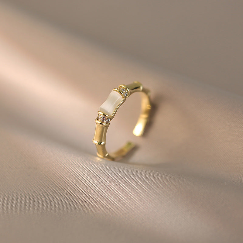 Cat-eye Stone Bamboo-section Silver Ring For Women Niche Design
