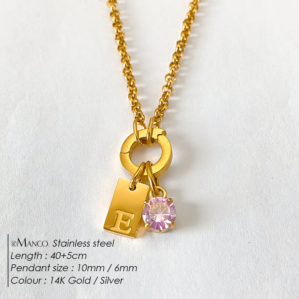 Titanium Steel Non-fading DIY American-style Sparkling Diamond Exquisite Letter Necklace