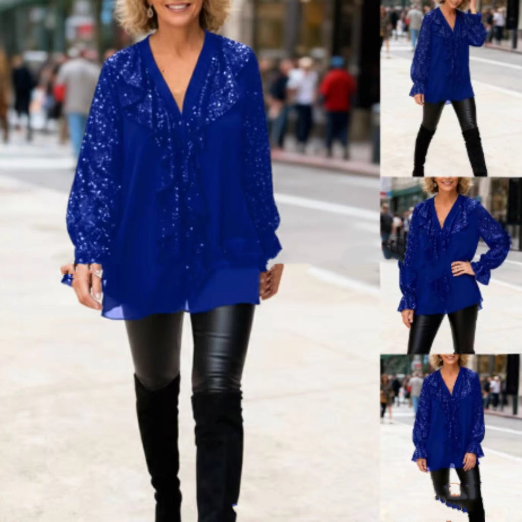 Sequin Patchwork Women's Round Neck Loose Women's Top Versatile