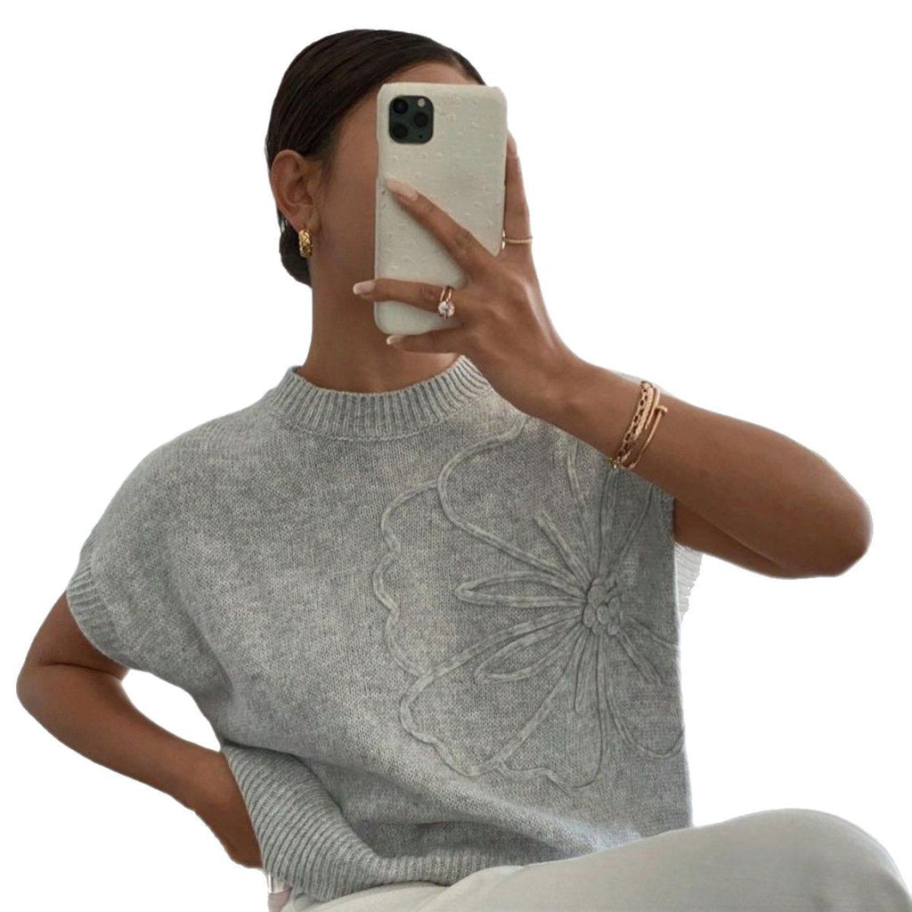 Top casual da donna in maglia jacquard tinta unita