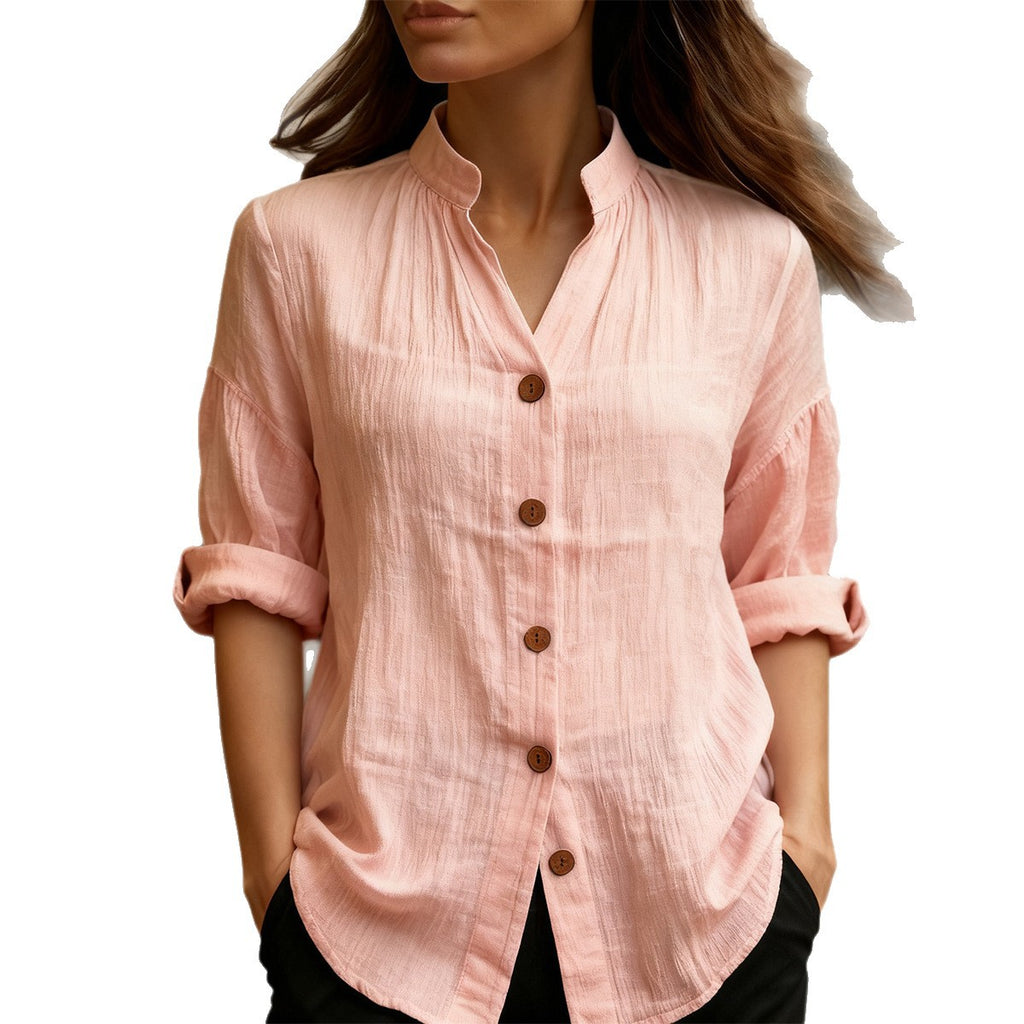 Spring And Summer Casual Solid Color Long Sleeve Button-up Shirt