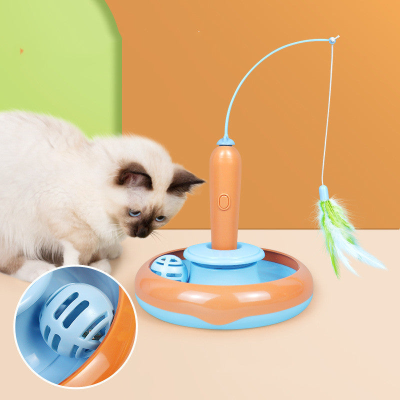 2 In 1 Pet Cat Toy With Feather For Self-play Cat Turntable Pets Supplies Cat Toy Toys Cats Items Products TRENDFLOW