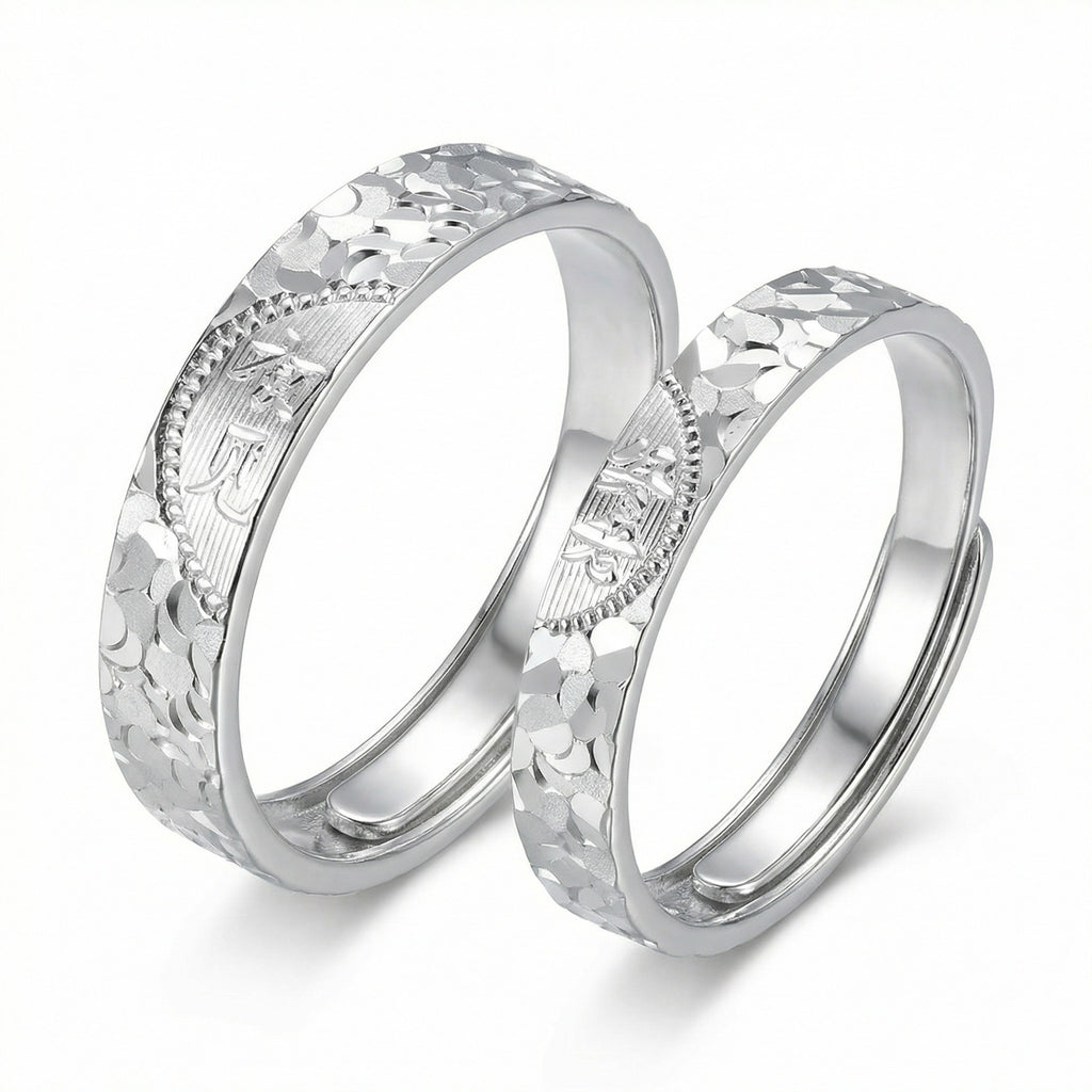 925 Sterling Silver Elegant Heart-Shaped Matching Adjustable Silver Couple Rings for Anniversary and Wedding