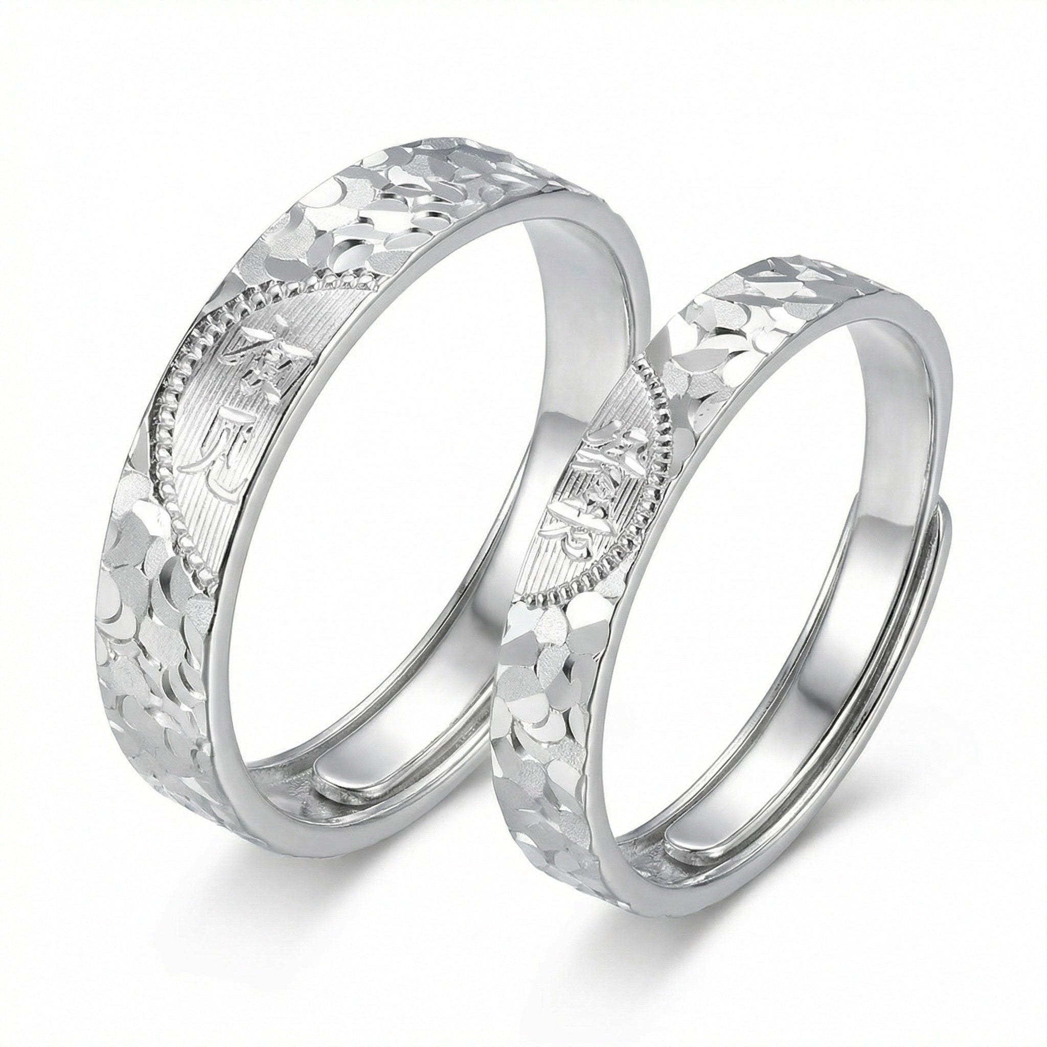 925 Sterling Silver Elegant Heart-Shaped Matching Adjustable Silver Couple Rings for Anniversary and Wedding
