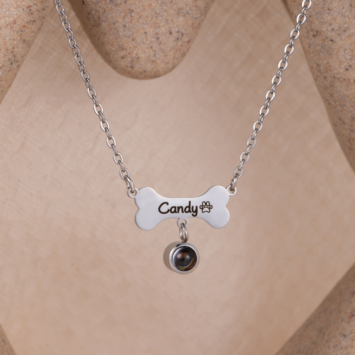 Stainless Steel Pet Dog Bone Custom Name Necklace