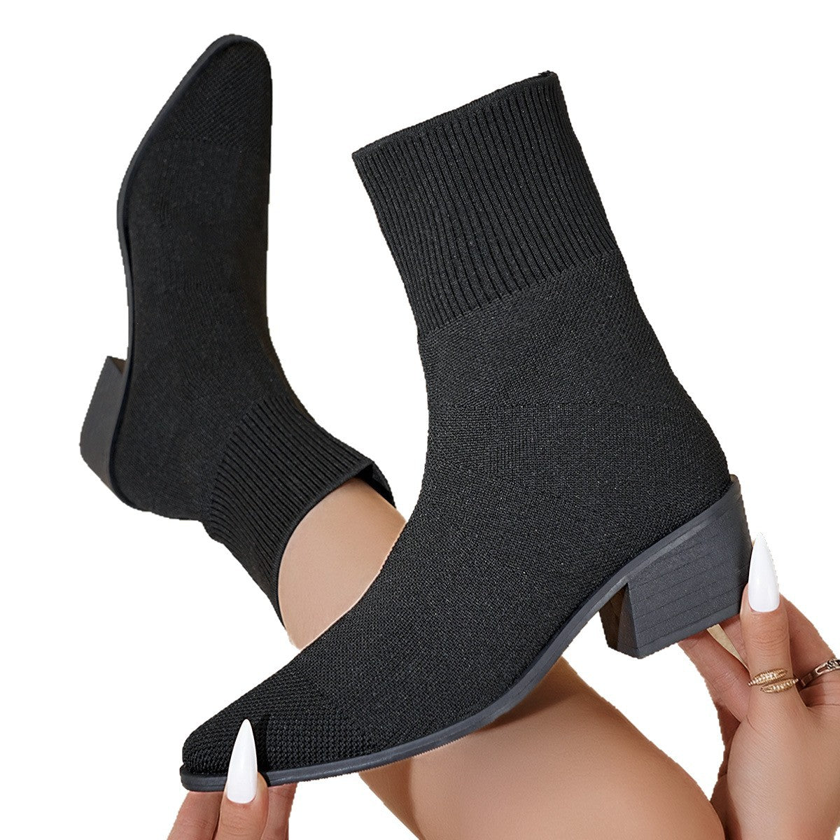 New Style Mid-calf Pointed-toe Socks That Flatter And Slim The Legs Paired With Ankle Boots