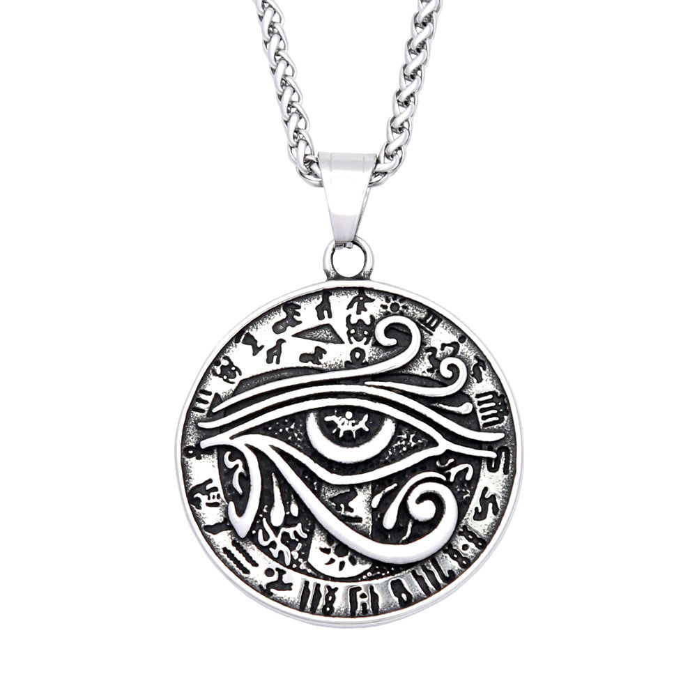 Men's Trendy Stainless Steel Round Plate Pendant Necklace