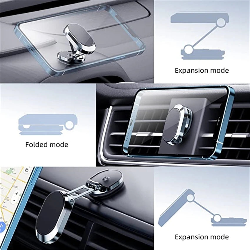 Supporto magnetico per telefono da auto in metallo girevole, pieghevole, universale, per telefono cellulare, supporto magnetico per bocchette dell'aria, supporto GPS
