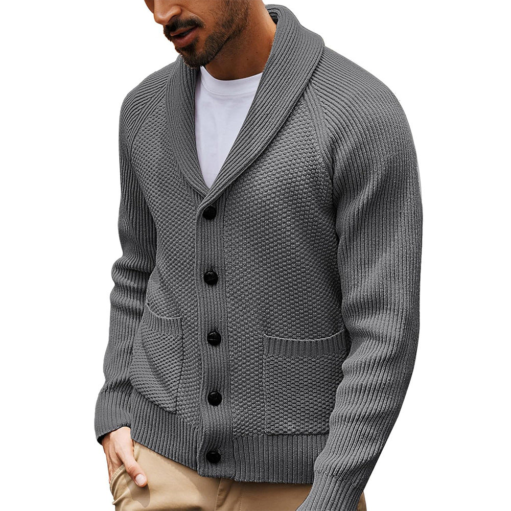 Casual Long-sleeve Sweater With A Turn-down Collar And Pockets