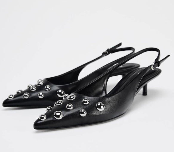 Women's Shoes Low-cut Pointed-toe Rivet-decorated Stilettos