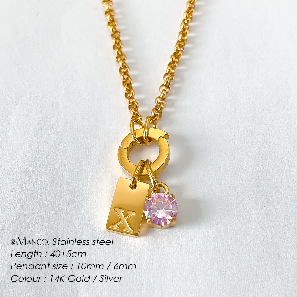 Titanium Steel Non-fading DIY American-style Sparkling Diamond Exquisite Letter Necklace