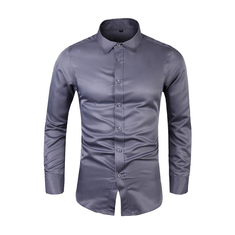 Long-sleeve Plus-size Lapel-collar Solid-color Business Shirt For Men TRENDFLOW