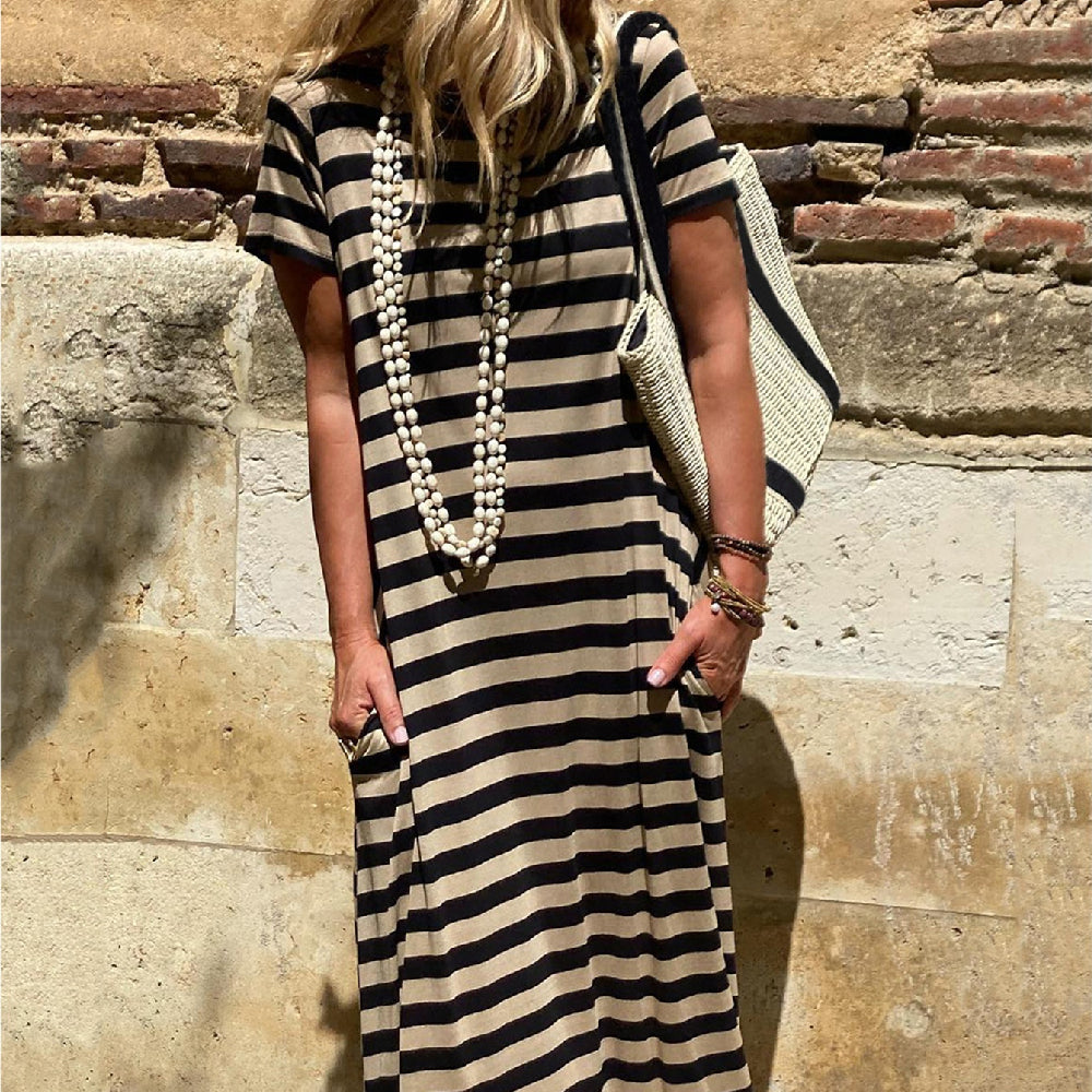 Women's Short-Sleeve Pocket Casual Long Dress