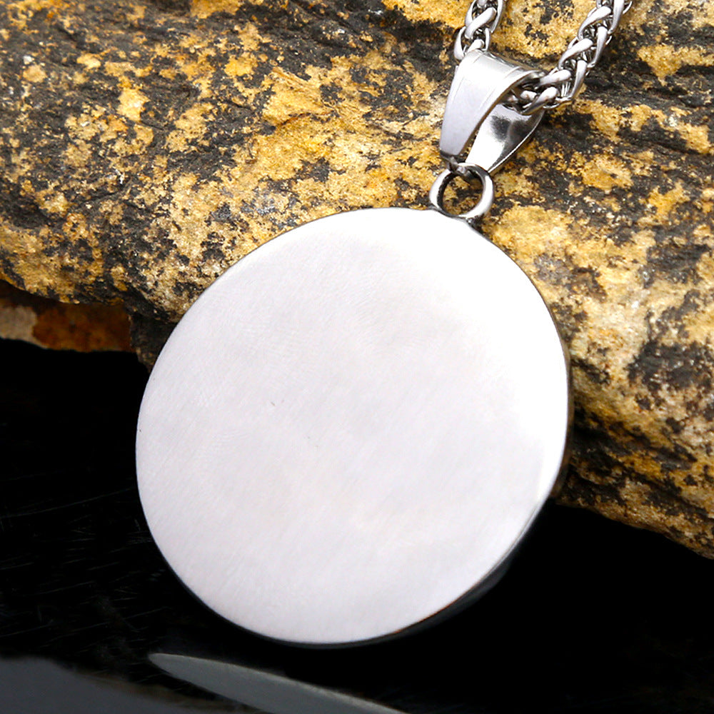 Men's Trendy Stainless Steel Round Plate Pendant Necklace