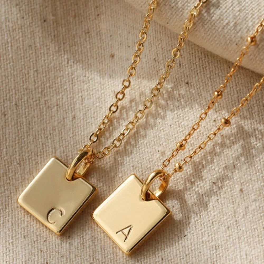 Mens Stainless Steel Gold-Plated Letter Initial Necklace For Women