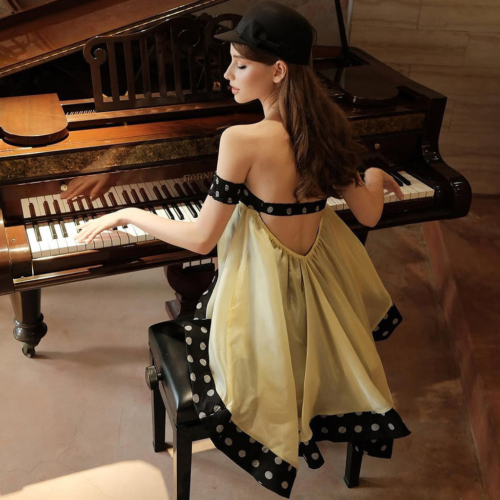 Irregular Print Polka-Dot Fashionable Off-Shoulder Sexy Dress For Women