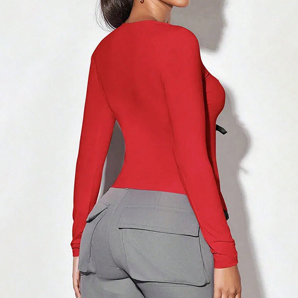 Unique Design Sense T-shirt Sexy Style Red Top Women