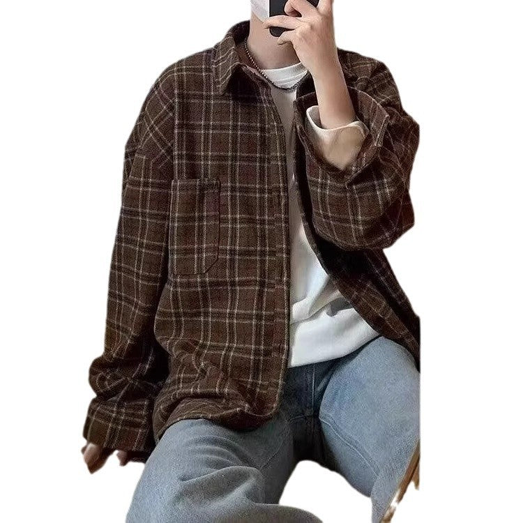 Men's Loose-fit Plaid Jacket For Spring And Autumn