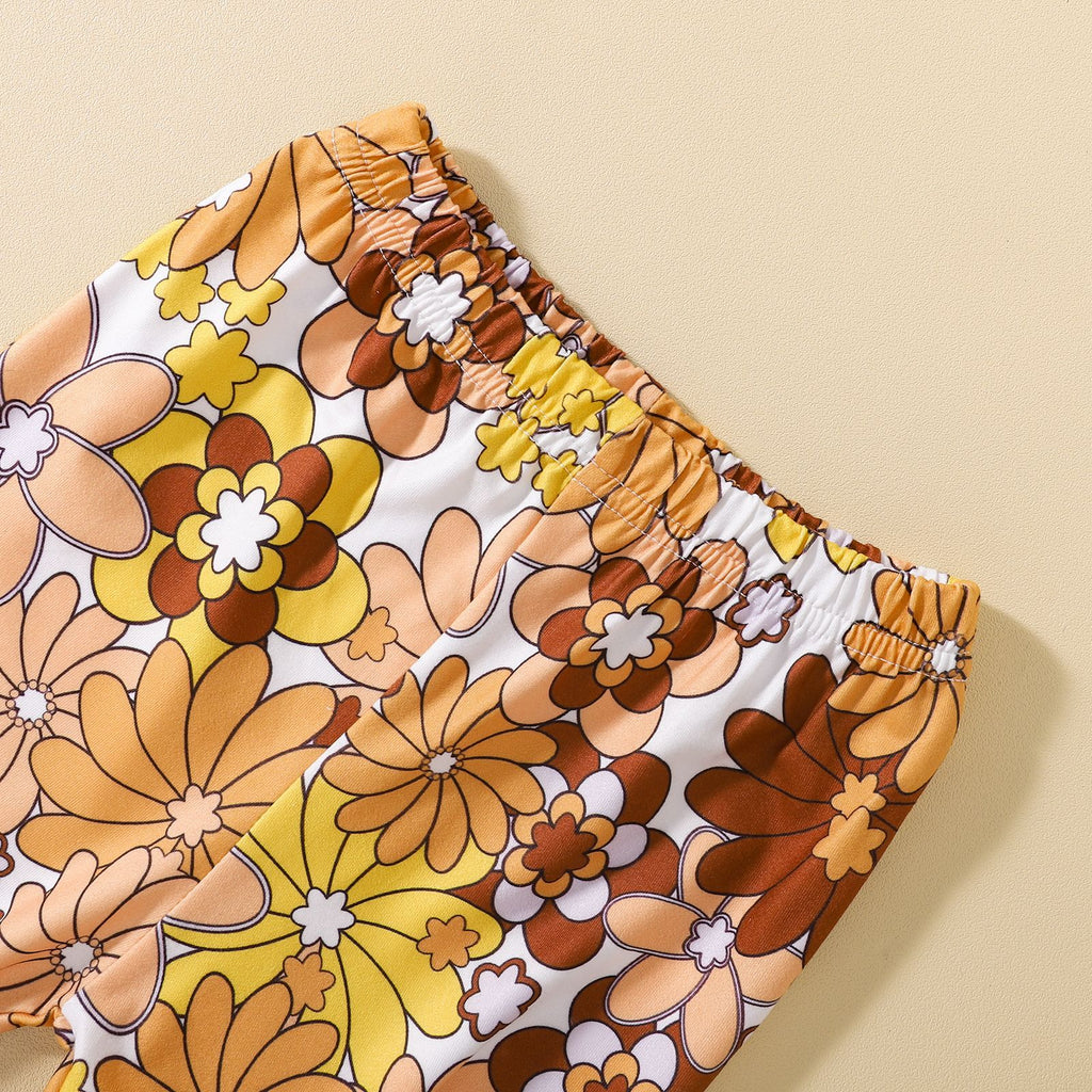 European And American Foreign Trade Young And Little Girls Lace Short-sleeved Top Bell-bottom Pants Kids Clothes Two-piece Suit One Piece Dropshipping