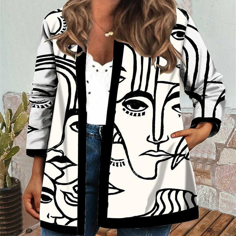 Ladies Autumn And Winter New Printed Cardigan Casual Jacket