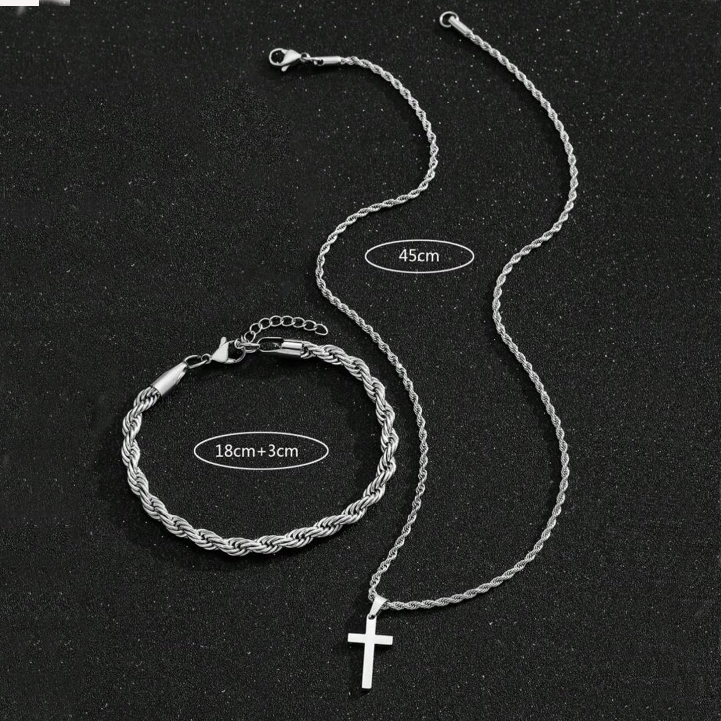 Two-piece Cuban-hair Twist Chain Cross Pendant Bracelet