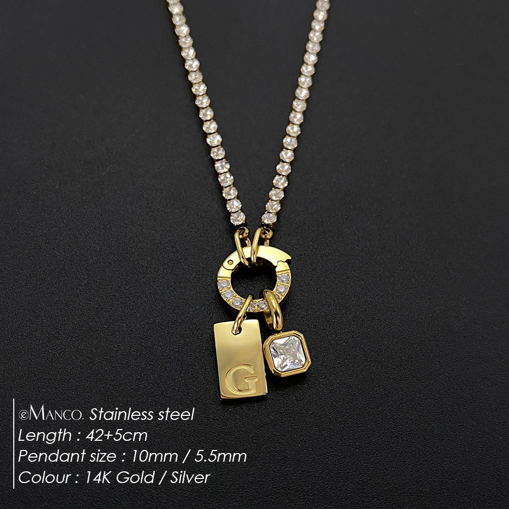 Titanium Steel Non-fading Letter Rhinestone Combination Necklace