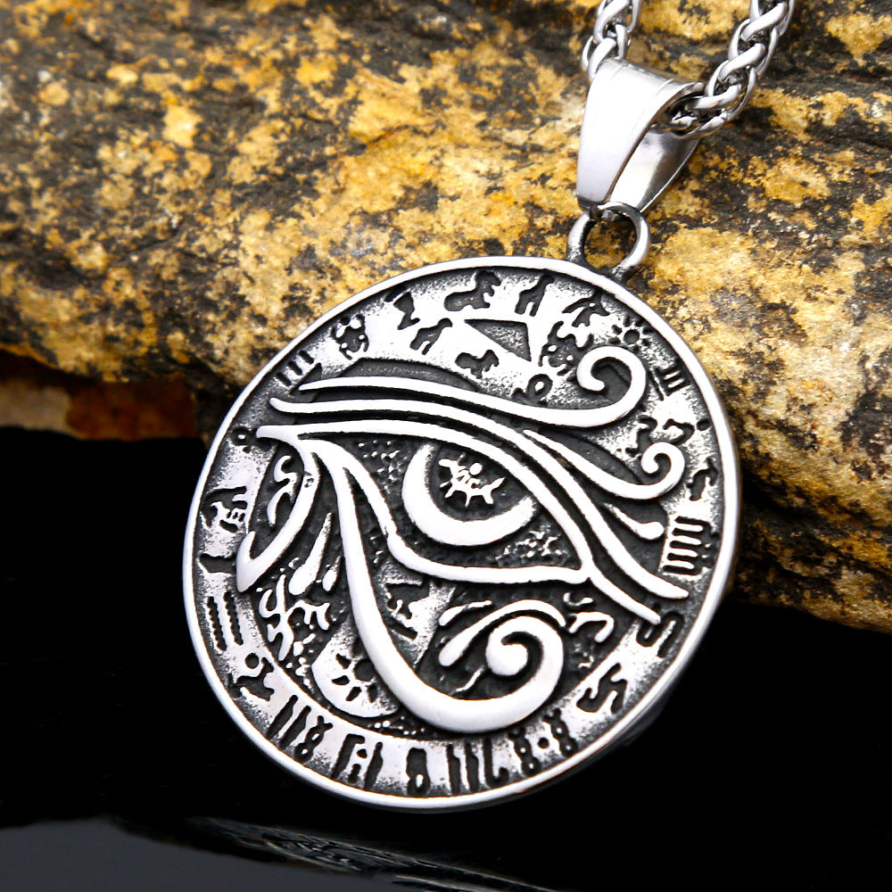 Men's Trendy Stainless Steel Round Plate Pendant Necklace