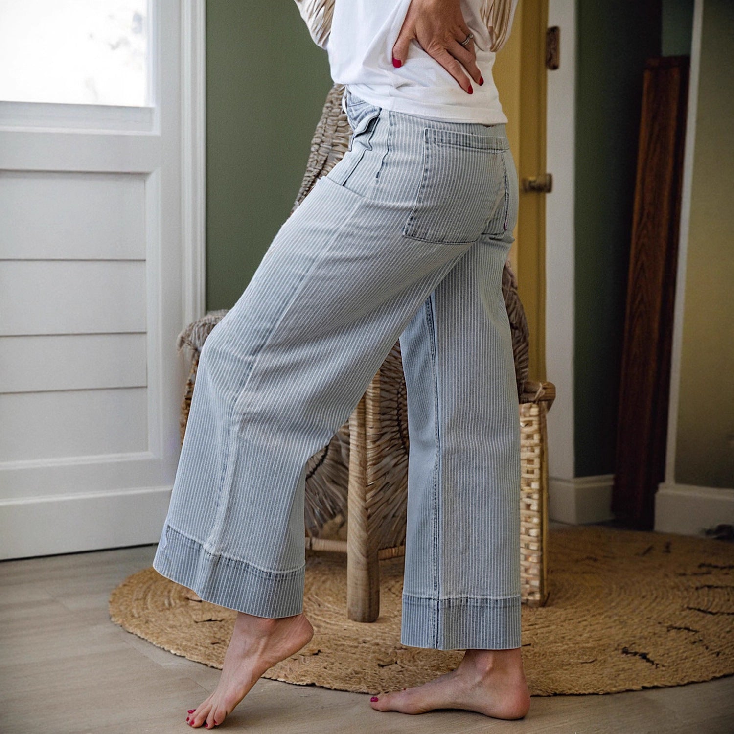 Women's Wide-leg Casual Loose Striped High-waisted Wide-leg Pants