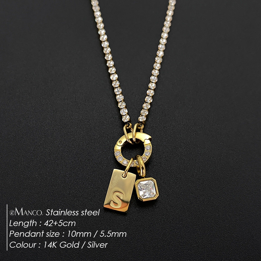 Titanium Steel Non-fading Letter Rhinestone Combination Necklace