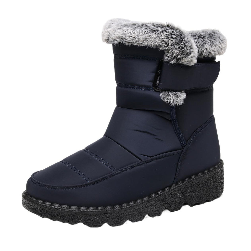 Women's Snow Boots With Rabbit Fur And Velcro Closure