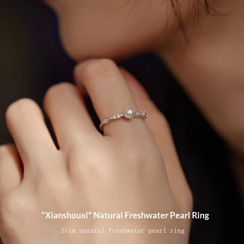 S925 Sterling Silver Versatile And Elegant Ring With Small Beads And Adjustable Opening