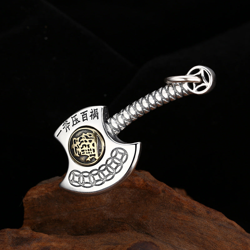 925 Sterling Silver Money Axe Pendant With A Single Axe To Ward Off A Hundred Calamities