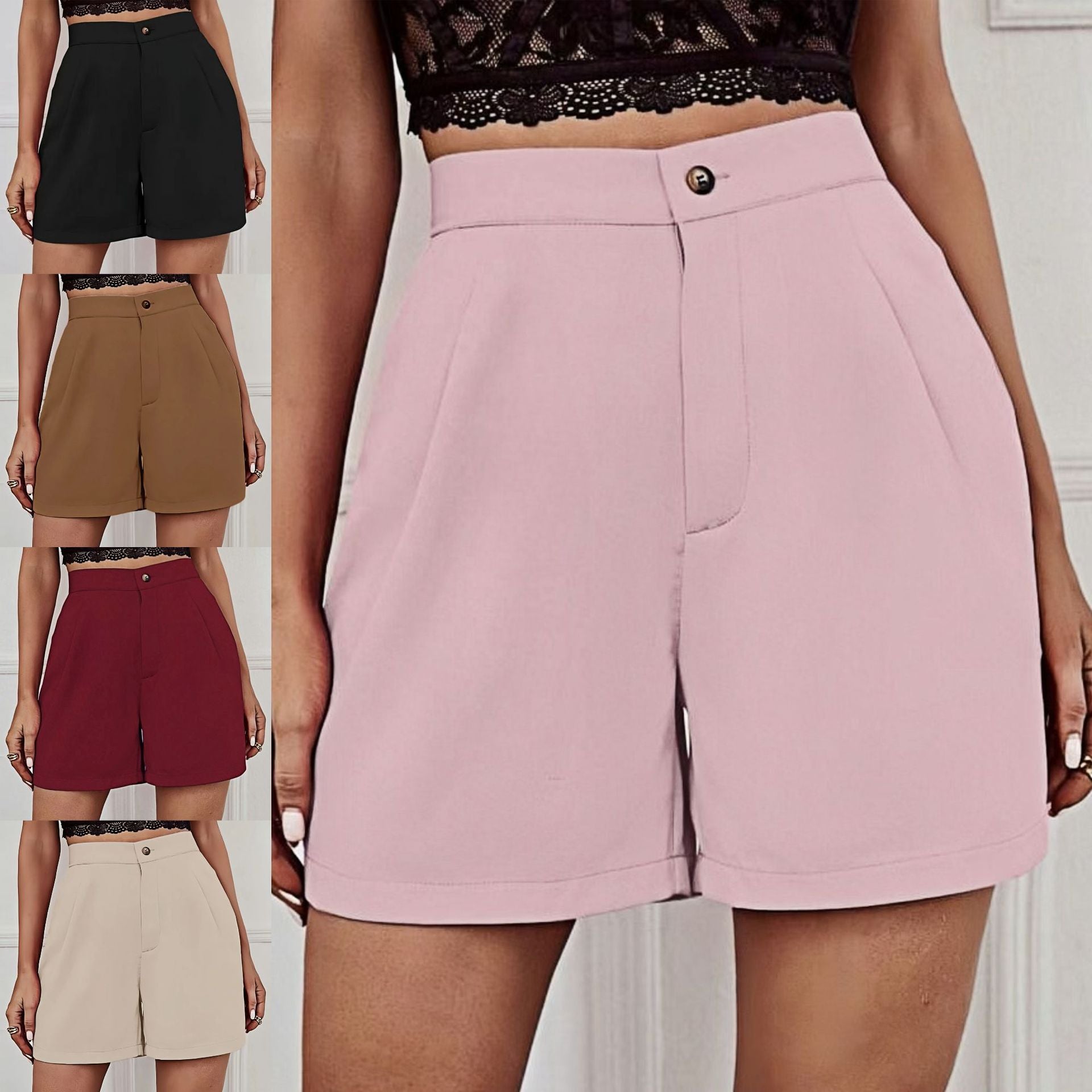 Women's Solid Color Wide-leg Comfortable Casual High-waisted Shorts