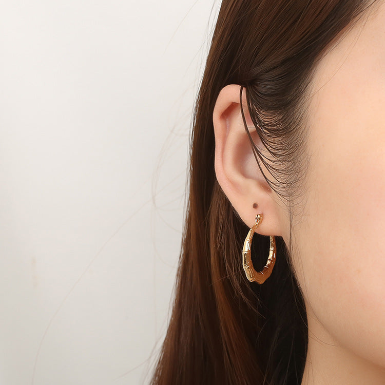 High-End Bamboo-Section Stainless Steel Earrings