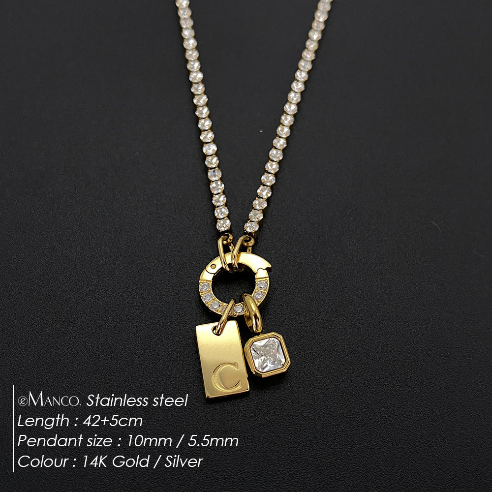 Titanium Steel Non-fading Letter Rhinestone Combination Necklace