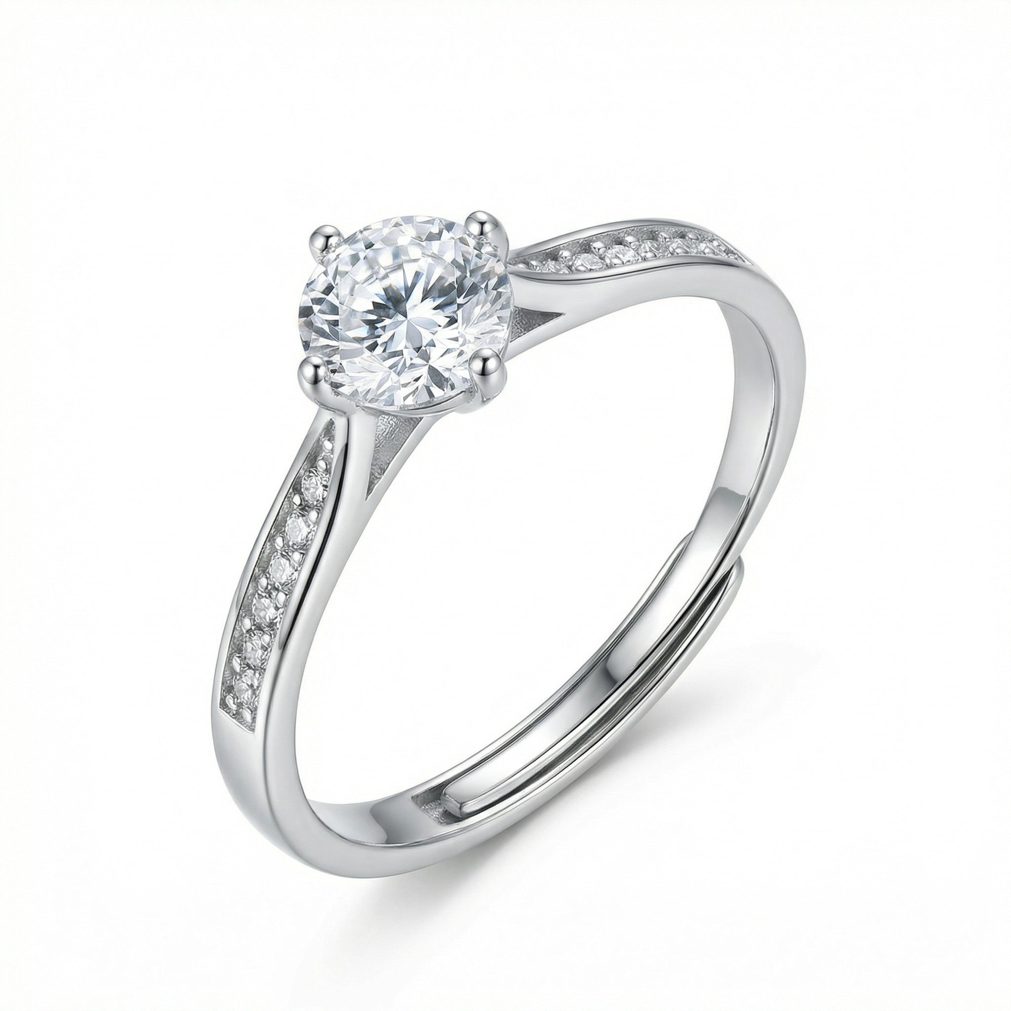 925 Sterling Silver Elegant Round Cut Solitaire Ring with Sparkling Diamond Accents and Adjustable Band
