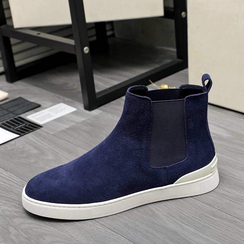 Men's High-top Slip-on Shoes With Soft Sole, Made From Suede LeatherLightweight And Casual
