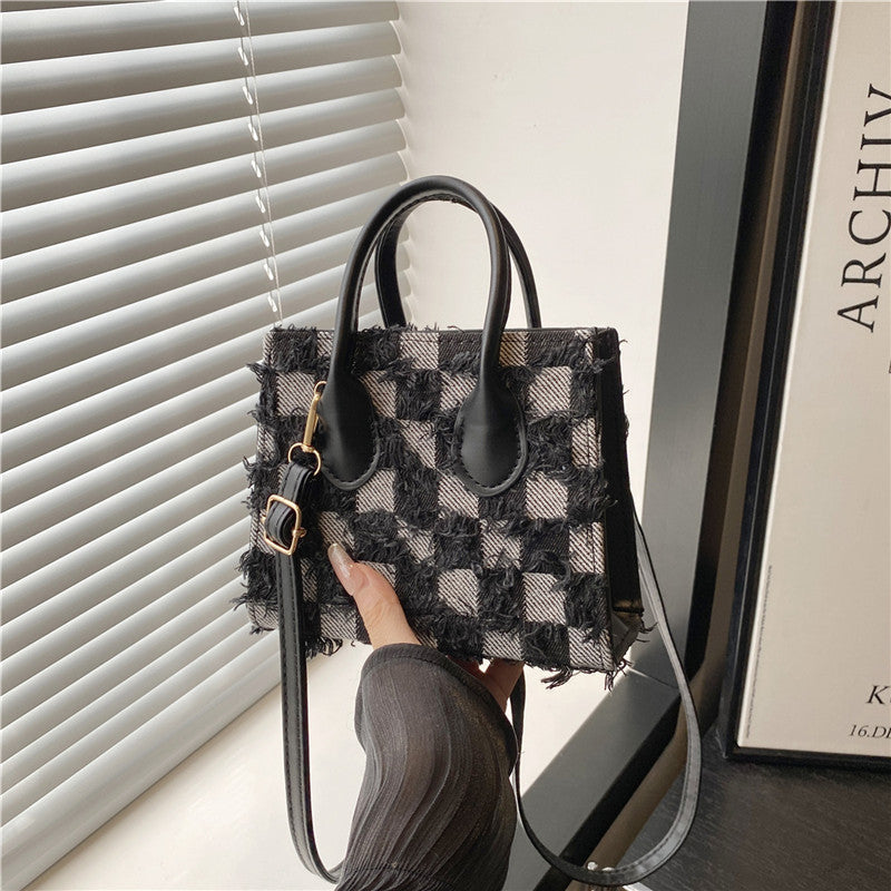 Fashionable And Minimalist Women's Single-shoulder Denim Plaid Crossbody Bag