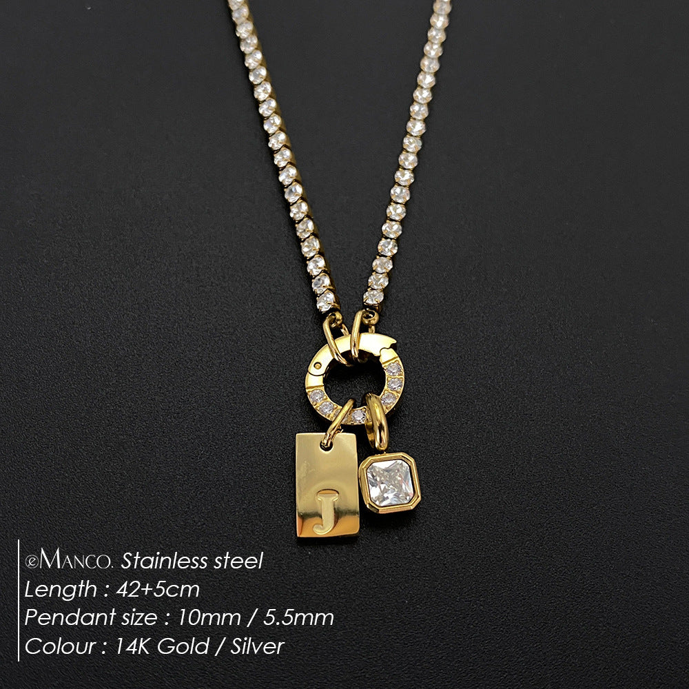 Titanium Steel Non-fading Letter Rhinestone Combination Necklace