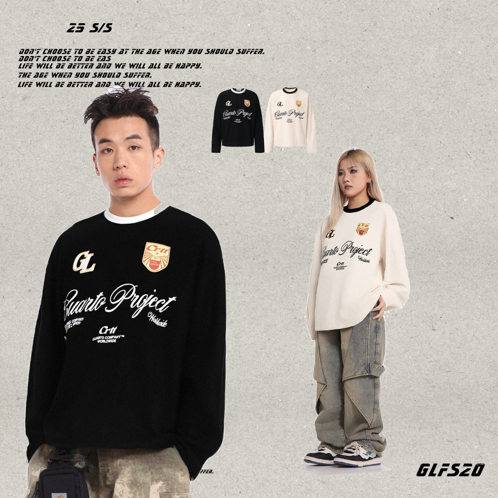 Niche Color-Block Waffle-Knit Men's Minimalist Letter Long-Sleeve Hoodie TRENDFLOW