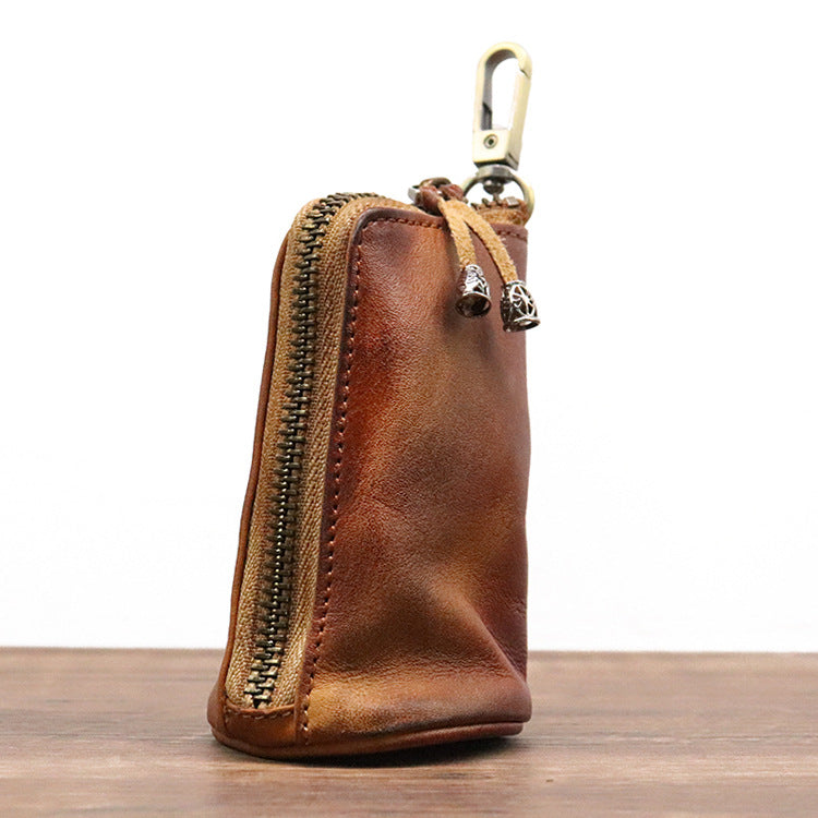Men's Large-Capacity Waist-Hanging Distressed Cowhide Key Case