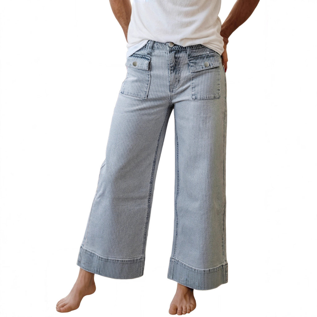 Women's Wide-leg Casual Loose Striped High-waisted Wide-leg Pants