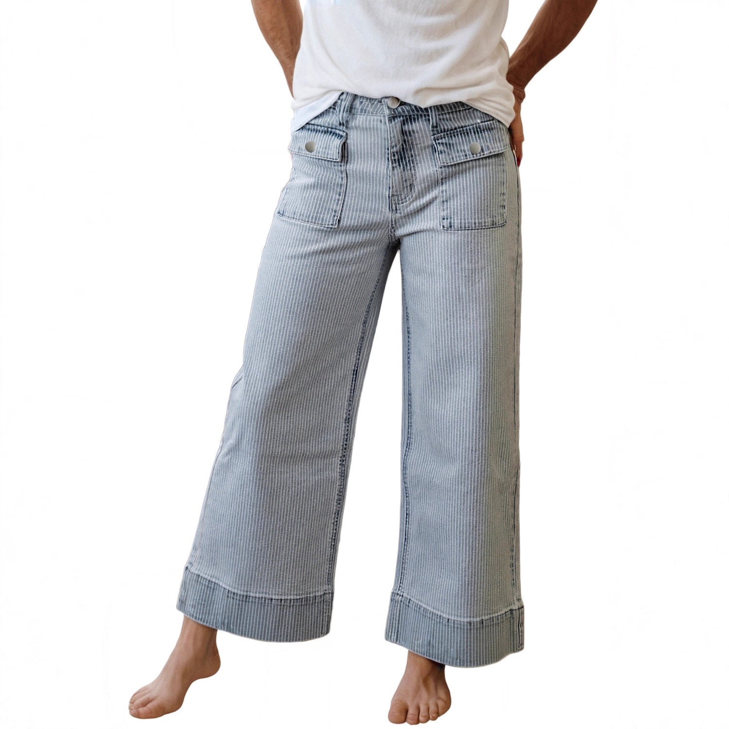 Women's Wide-leg Casual Loose Striped High-waisted Wide-leg Pants