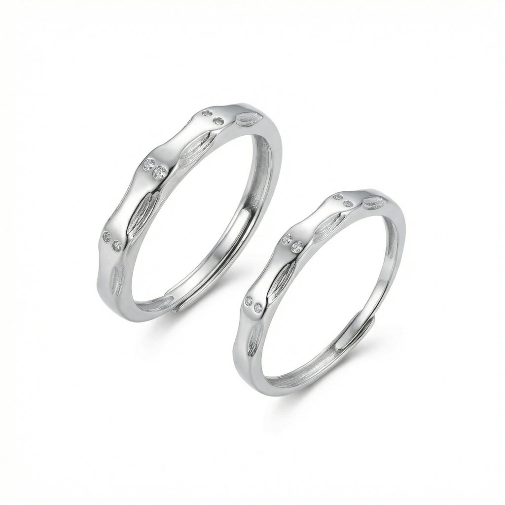 925 Sterling Silver Adorable Sterling Silver Rabbit-Inspired Adjustable Couple Rings with Sparkling Zircon Accents
