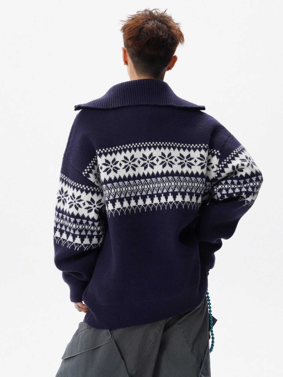 Loose-fitting Knitted Turtleneck Sweater With A Half-zip