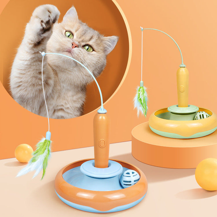 2 In 1 Pet Cat Toy With Feather For Self-play Cat Turntable Pets Supplies Cat Toy Toys Cats Items Products TRENDFLOW