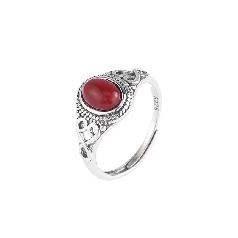 Simple Stylish Black Onyx Womens Alloy All-Match Vintage Ring