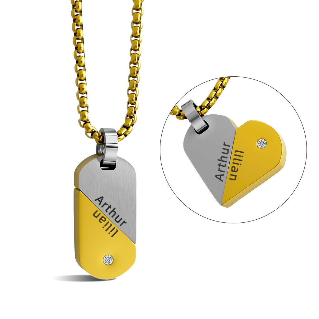 Stainless Steel Heart-Shaped Rotating Military Dog Tag Necklace