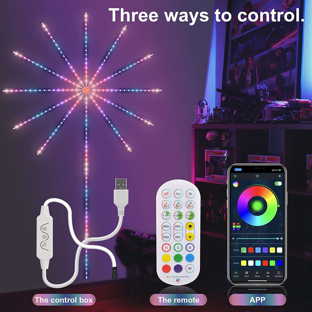 Firework Lights LED Strip Music Sound Sync Color Changing Remote Control LED Firework Light For Room Party TRENDFLOW